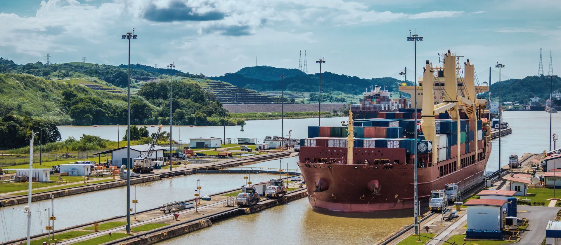 Cargo ship crossing the Panama Canal locks
