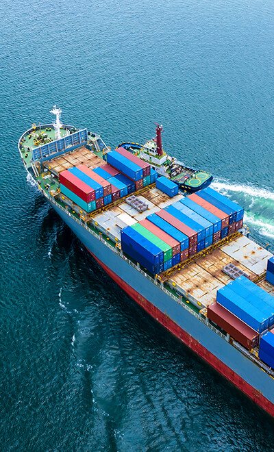 Container ship seen from above